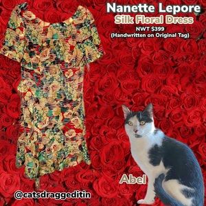 NWT $388 Nanette Lepore | Silk | Bright Floral Dress with Ruffle in Yellow